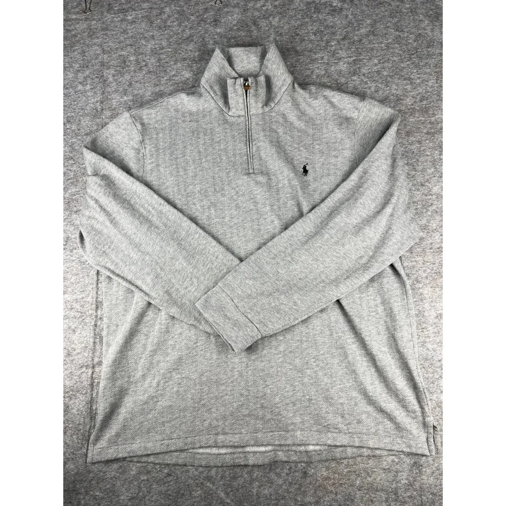 Polo‎ Ralph Lauren Mens Grey Herringbone Quarter Zip Pullover Sweater XL